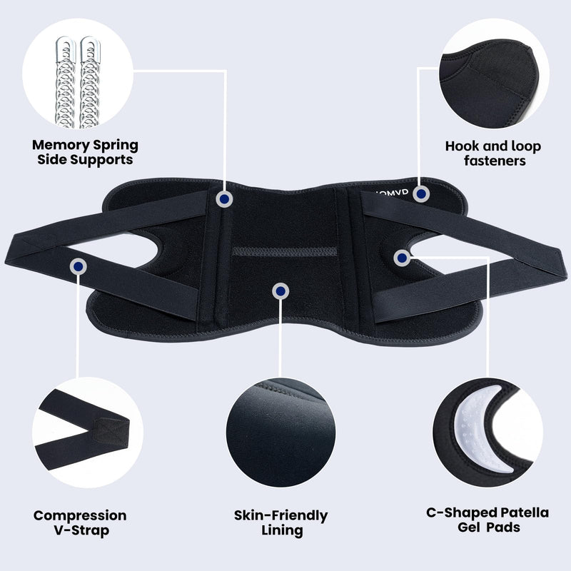 Knee Brace for Knee Pain, Meniscus Tear, Adjustable Knee Support with Side Spring Stabilizers for ACL, MCL, Arthritis, Patella Stability, Knee Pain Relief, Injury Recovery, Women and Men, Medium Black