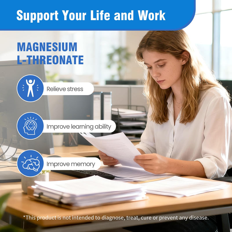 Magnesium L-Threonate 120 Capsules,Vitamin D3,Magnesium Threonate with Vitamin C,High Absorption,Non-GMO,60 Days Supply (120)