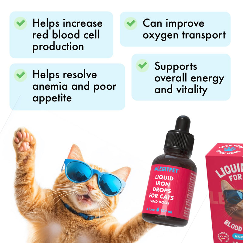 Liquid Iron Supplement for Cats & Dogs B12 + B-Complex + Probiotics Liquid Iron Vitamin Drops for Anemia & Low Energy Promotes Red Blood Cell Health All Ages & Breeds Bacon Flavor 4 oz