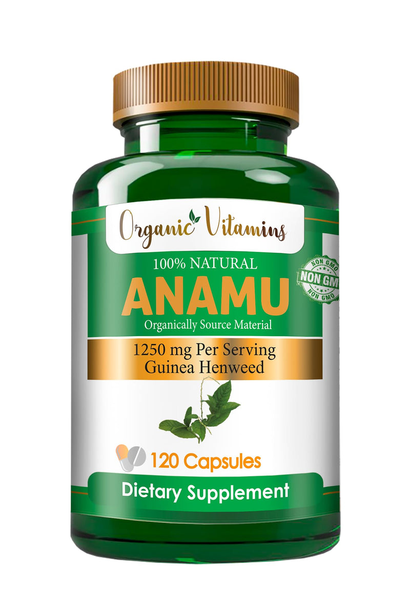 Organic Vitamins Anamu 1250mg 100% Organically Grown 120 Capsules Petiveria Allicea 120 Count (Pack of 1)