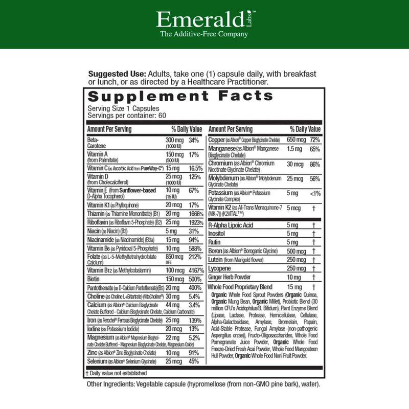EMERALD LABS Prenatal 1-Daily Multi, 60 Capsules | Prenatal Multivitamin for Pregnancy, Methylated Folate Supplement for Fetal Development Support, Non-GMO & Gluten-Free 60 Count (Pack of 1)