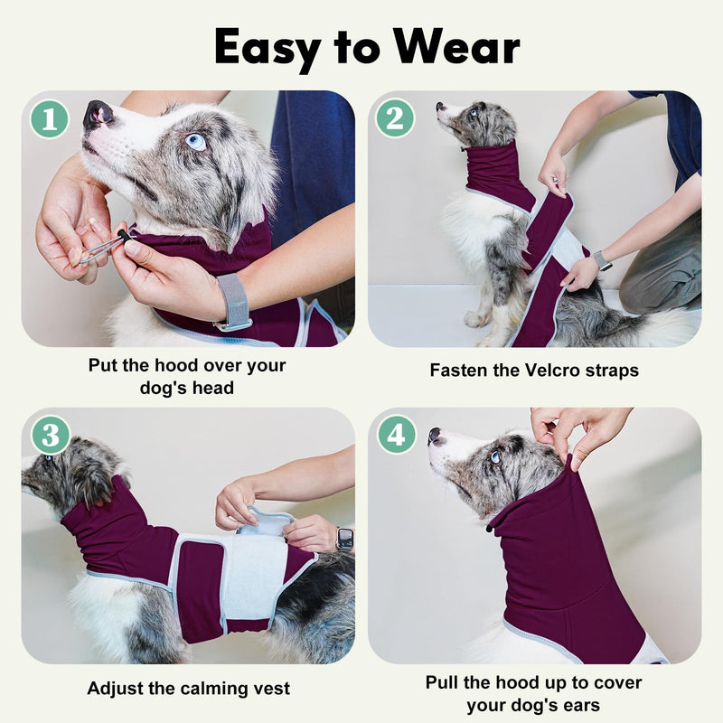 Dog Anxiety Shirt with Hood, Thunder Vest Noise-Reducing, Skin-Friendly Relief Calming Jacket for Storm, Separation, Festive Fireworks, Vet Visits, S, Purple