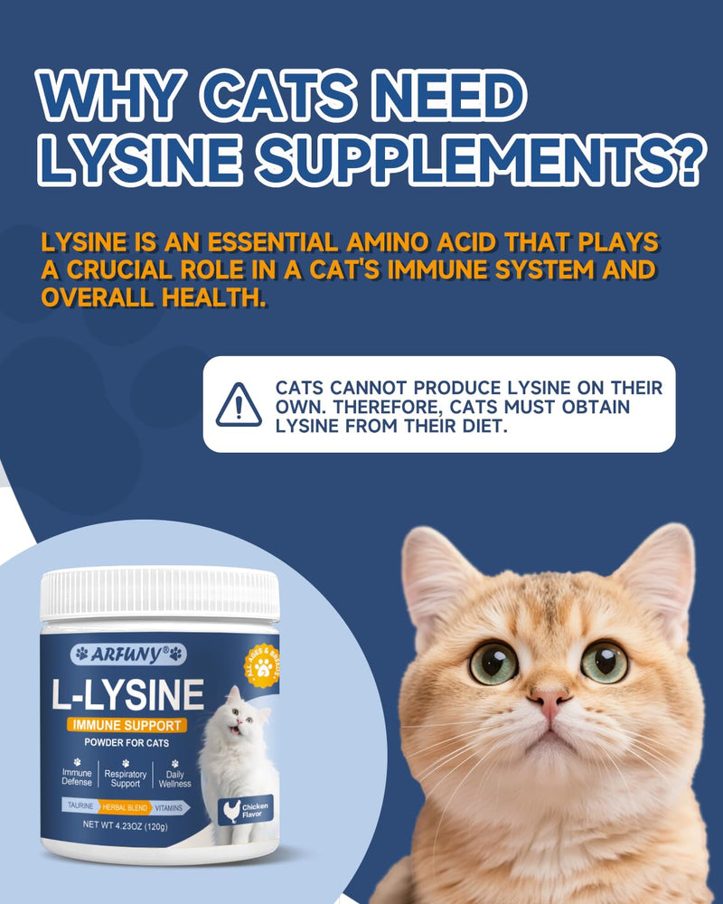 Hairball Remedy for Cats - Hairball Treats for Cats Help Prevent & Remove Hairballs, Lysine for Cats - L-Lysine Powder for Cats - Cat Immune Support