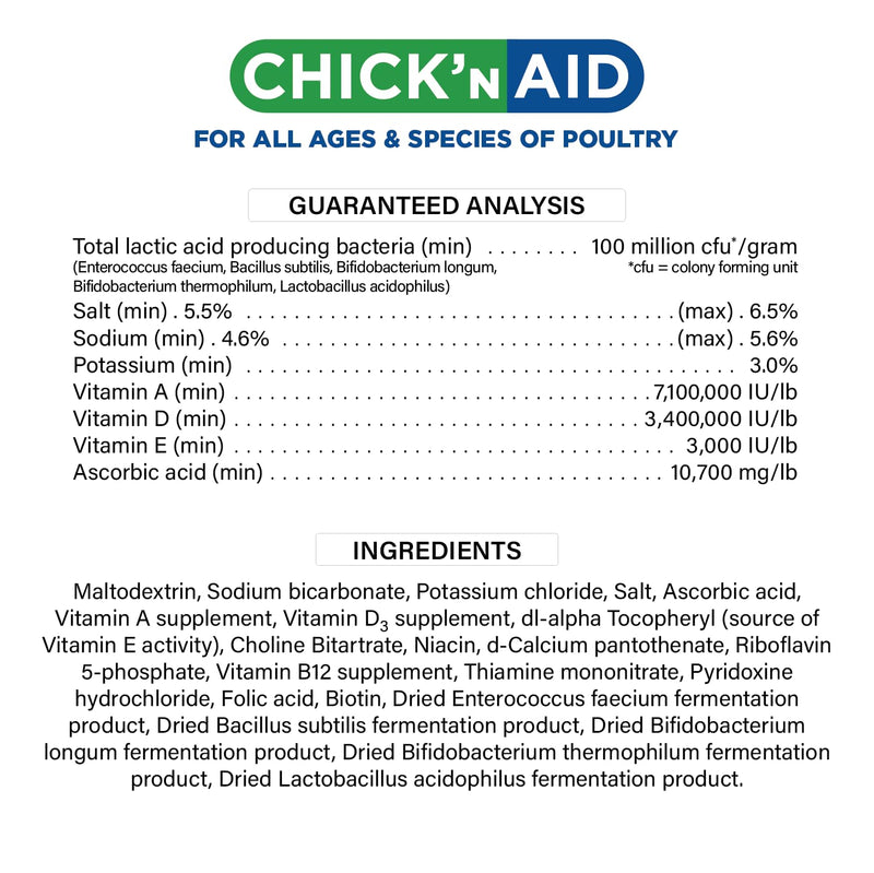 Chick’n Aid Chicken Supplement for All Ages (8 oz, Pack of 1) - Chicken Vitamins, Electrolytes, and Probiotics - Multipurpose Poultry Vitamins for Chickens, Ducks, and Turkeys 8 oz (Pack of 1) - BeesActive Australia