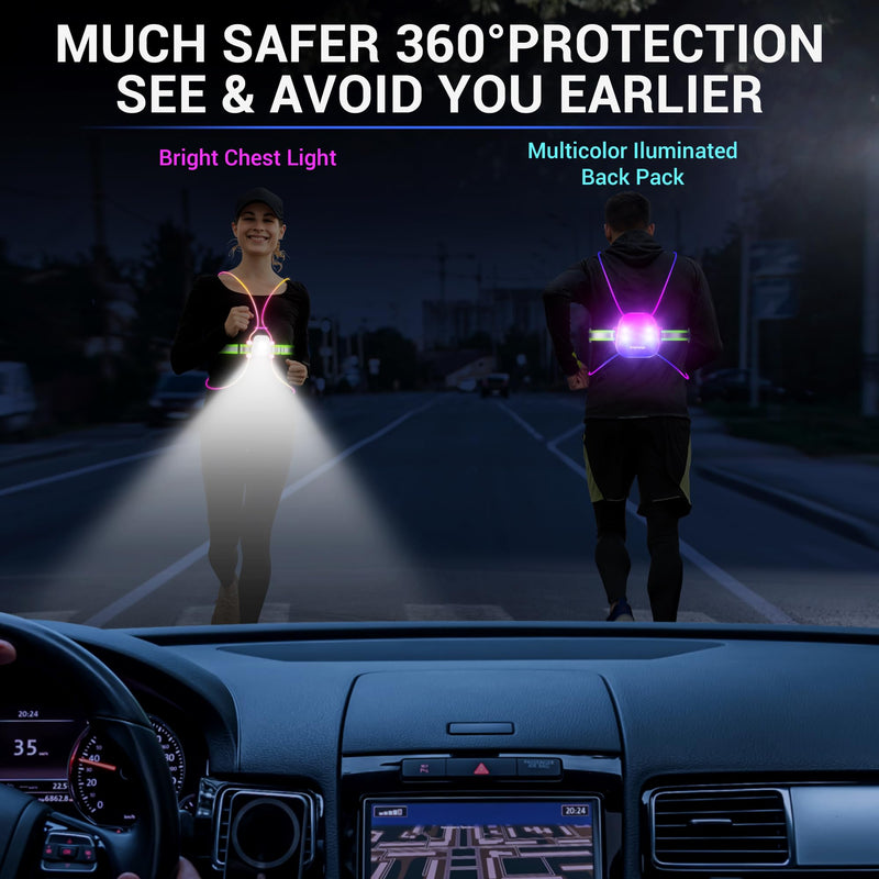 Running Vest for Women, Reflective Running Lights Vest for Night Runners, Running Light Gear Safety Reflective Vest for Men Medium-Large
