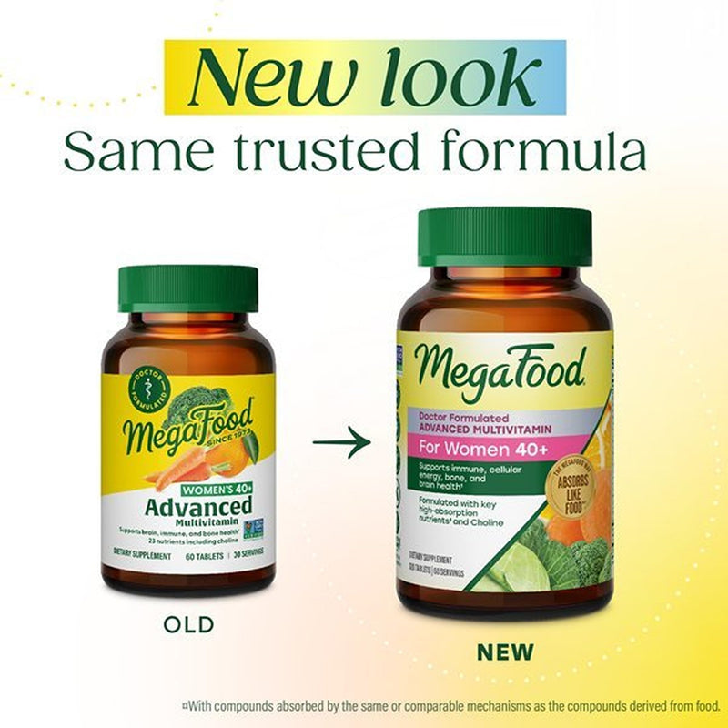 MegaFood Advanced Multivitamin for Women 40+ Doctor Formulated, 120 Tablets | Immune Support, Cellular Energy, Bone & Brain Health, with Choline, Methylfolate, Vitamin C, Non-GMO, Vegetarian, 60 Servings 120 Count (Pack of 1)