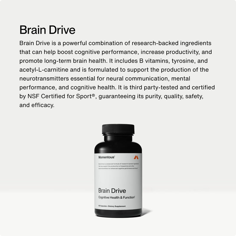 Momentous Brain Drive Nootropic Supplement, Memory & Focus | Supports Cognitive Function, Mental Clarity, & Brain Health, NSF Certified for Sport, Non-GMO & Gluten-Free (30 Servings)