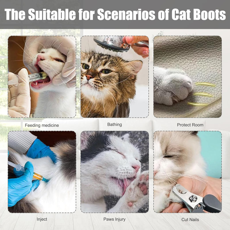 4 Pcs Cat Claw Caps, Cat Nail Caps, Cat Booties, Cat Booties Anti Scratch Cat Mittens, to Prevent Scratching Suitable for Bathing, Feeding and Nail Trimming of Cats (S, Black/Grey) - BeesActive Australia