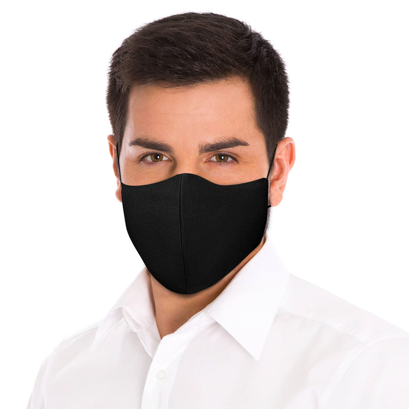 Washable Face Mask with Adjustable Ear Loops & Nose Wire - 3 Layers, Made in USA Solid - Black