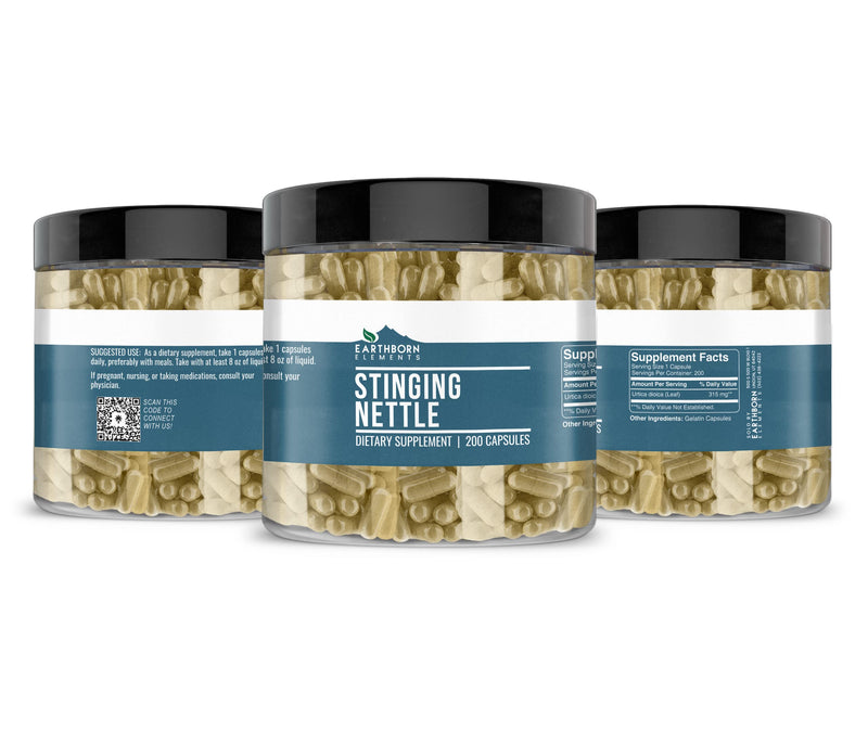 Earthborn Elements Stinging Nettle Leaf 200 Capsules, Pure & Undiluted, No Additives 200 Count (Pack of 1)