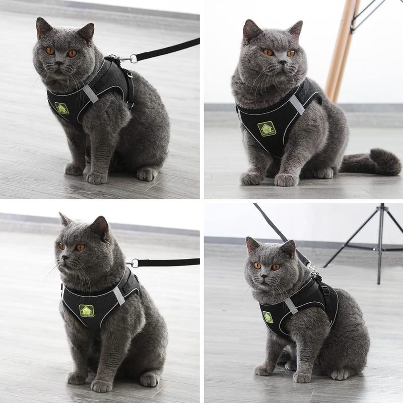 REESTBOO Cat Harness with Leash, Escape-Proof, Lightweight Cat Chest Harness with Collars and Leads, Adjustable Reflective Cat Strap for Cats, Kittens, Puppies, Black (S) S - BeesActive Australia