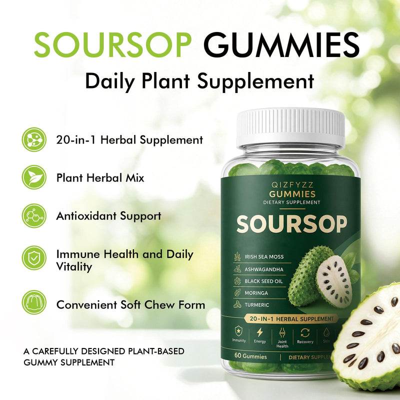 Qizfyzz Soursop Gummies, Antioxidant, Immune & Energy Support - 60 Gummies