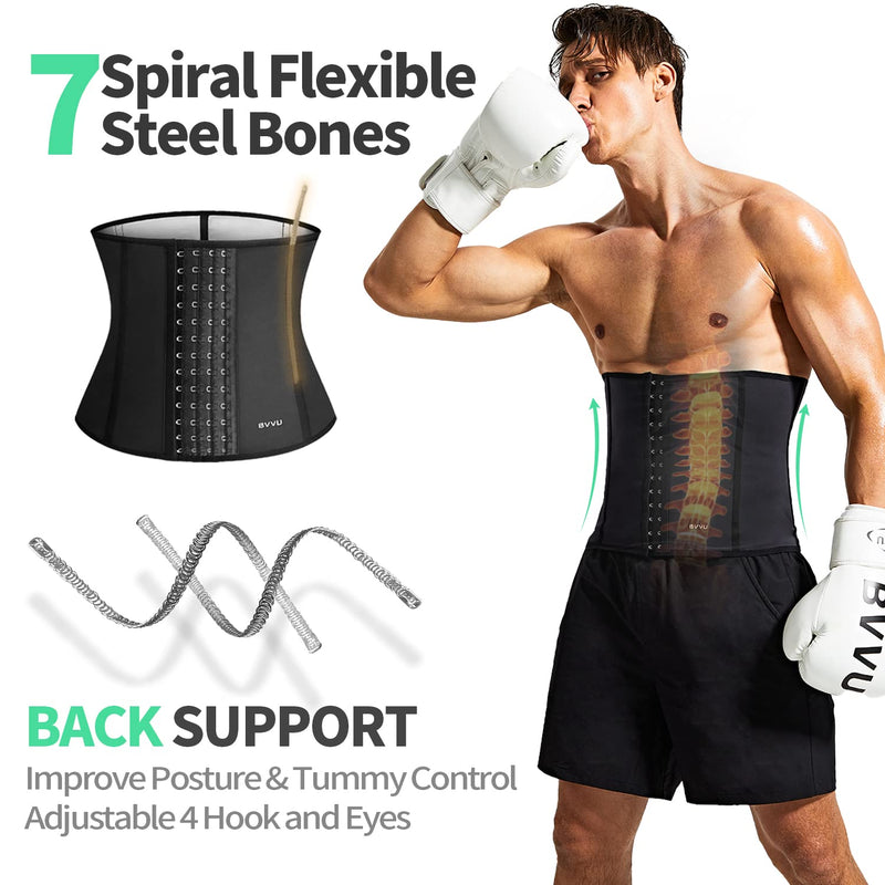 BVVU Waist Trainer for Men Waist Trimmer Tummy Control Sauna Sweat Belt Stomach Wrap Lower Belly Fat Back Support Black Large