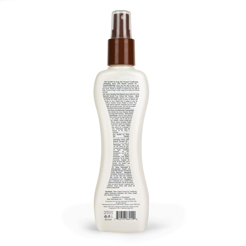BioSilk Silk Therapy Conditioning Detangling Spray for Dogs with Natural Coconut Oil - Dog Matted Hair Detangler Conditioner for Dogs, Dematting Grooming Supplies, 7 Fl Oz 7 Fl Oz (Pack of 1) - BeesActive Australia