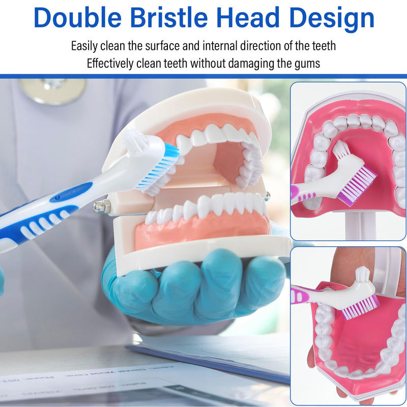 12 Pcs Denture Brush for False Teeth Double Sided Denture Toothbrushe with Soft Bristle, Ergonomic Anti slip Handle Denture Cleaner Brush for Adult(Blue, Green, Purple, Orange,Non Slip Grip) Non Slip Grip Blue, Green, Purple - BeesActive Australia