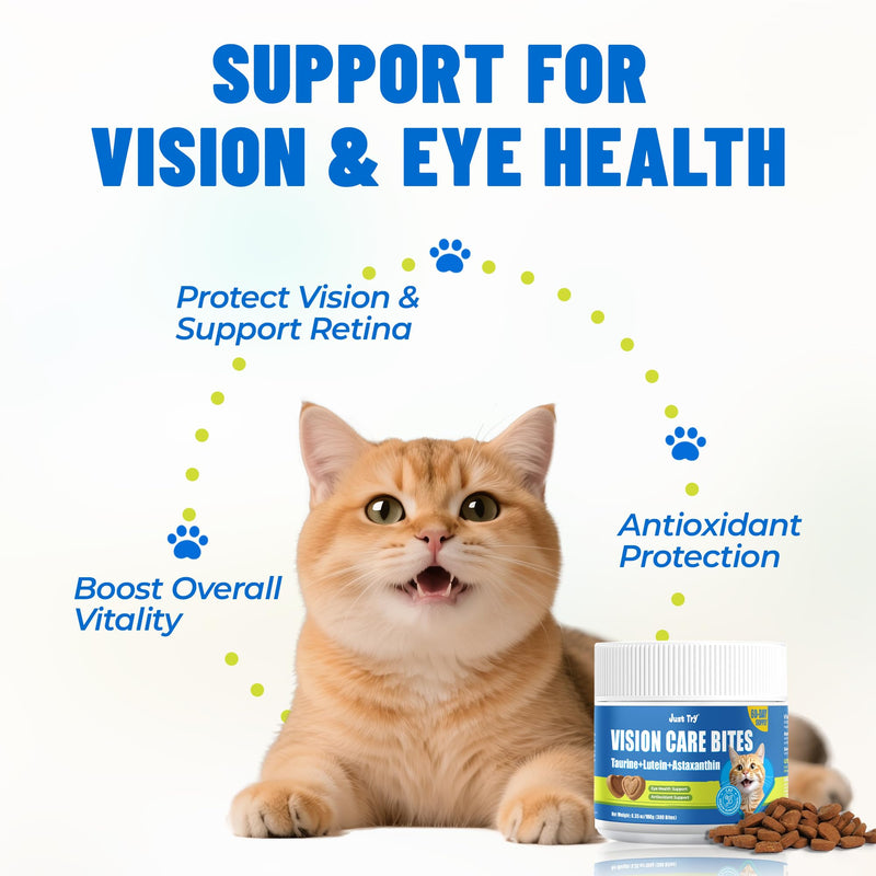 Just Try 300 Bites Vision Care Bites with Taurine For Cats Healthy Cat Treats - Support Eye Health & Vision Function - Cat Supplements 6.35 oz