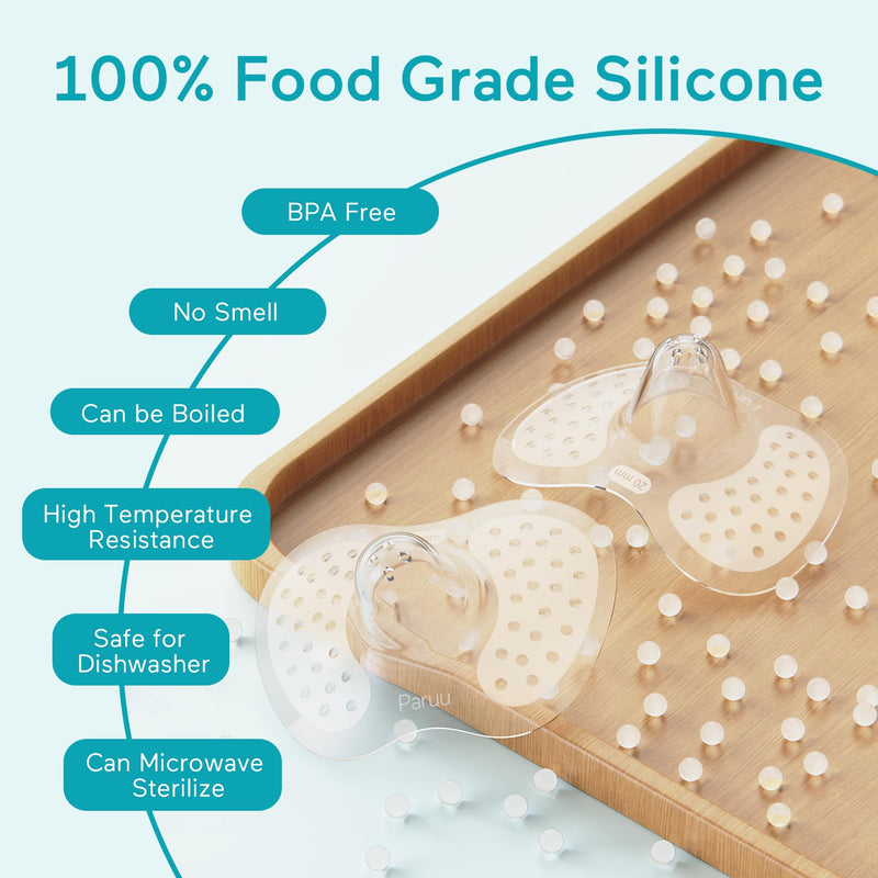 Paruu Contact Nipple Shields, Butterfly Breastfeeding Nipple Shields for Protecting Sore, Flat or Inverted Nipples, 100% Food-Grade Silicone, Made Without BPA/BPS, Include Carry Case (20mm) 20mm - BeesActive Australia