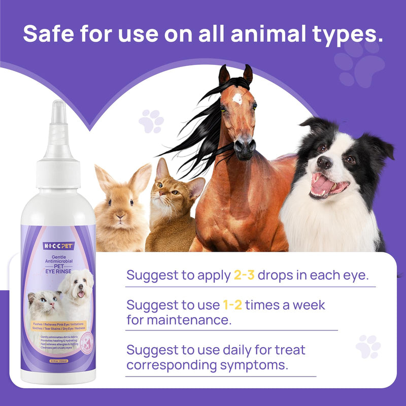 HICC PET Dog Eye Rinse for Dogs and Cats, Gentle Dog Eye Wash, Cleans Tear Stains & Debris, Supports Routine Eye Care for Pets, 150ml
