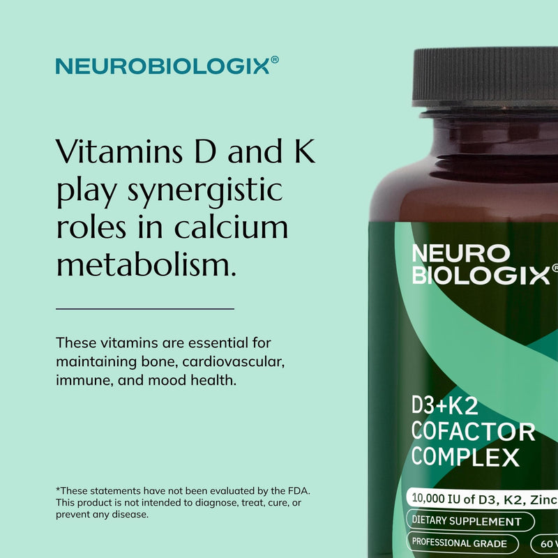 Neurobiologix Vitamin D3 + K2 Cofactor Complex, 10,000 IU, 60 Capsules | High-Potency, MK-7, Zinc & Boron, Bone Strength & Cardiovascular Support