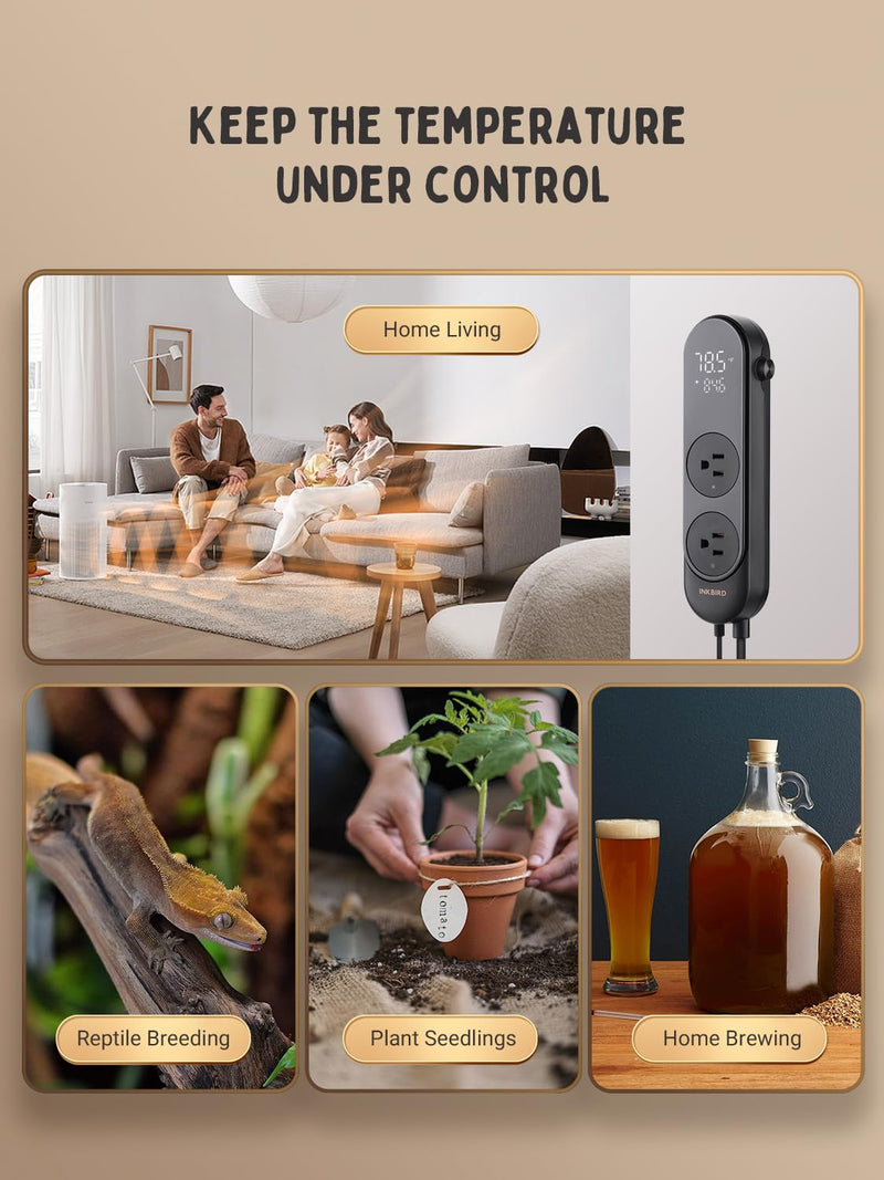 INKBIRD Bluetooth Digital Temperature Controller 1200W Heating Cooling 2-Stage Outlet Thermostat Controller Plug for Reptiles Aquarium Homebrew Breeding Fermenter