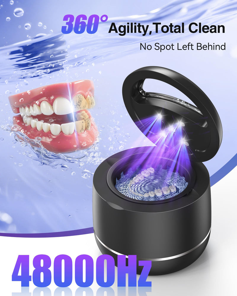 Miorcols Ultrasonic Retainer Cleaner, 48kHz Denture Cleaner Machine with Dual Mode Digital Timer for Braces, Night Guard, Mouthguard, Toothbrush, Jewelry, 7.8OZ Dental Cleaning Pod Black - BeesActive Australia