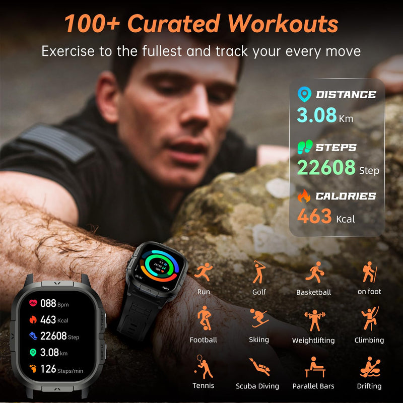 Smart Watch for Men Fitness Tracker: Military Waterproof Make Answer Call Digital Mens Watches Running Step Pedometer Smartwatch Android Phone iPhone Samsung Compatible Sleep SpO2 Heart Rate Monitor Black - BeesActive Australia
