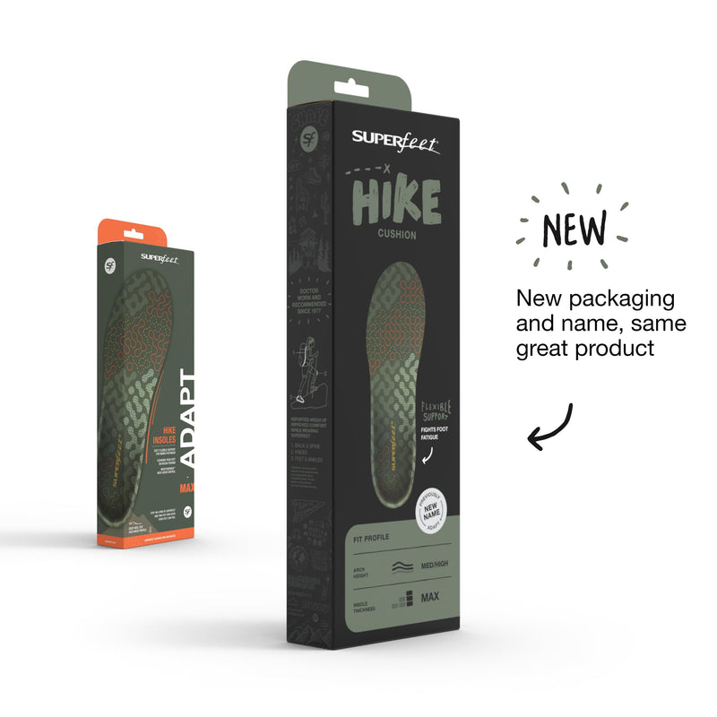 Superfeet Hike Cushion Insoles for Hikers with Medium to High Arch Support & Adaptive Comfort Technology - 11.5-13 Men / 12.5-14 Women Men 11.5-13 / Women 12.5-14