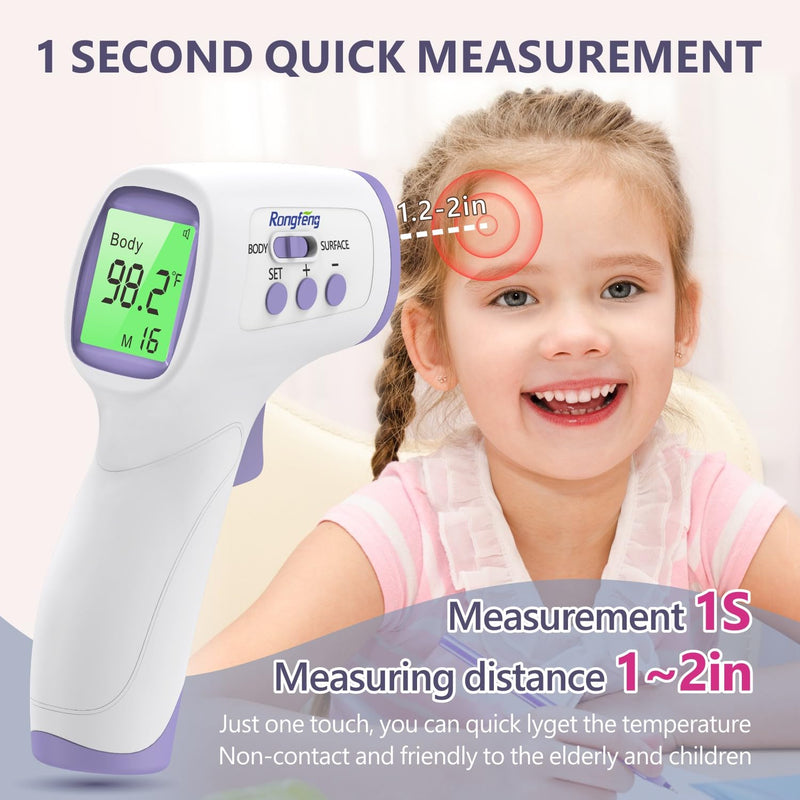 No-Touch Forehead Thermometer for Adults and Kids, Digital Thermometer with Fever Alarm, 3 Backlit and 32 Memories Fast Accurate Results, Easy for All Ages, Basal Thermometer Purple