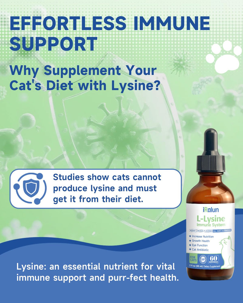 L-Lysine for Cats - cat Immune Support - Lysine for Cats - Sneezing, Runny Nose, Cold, eye care, L-Lysine Supplement for Support Healthy Respiratory, Vision, Roast Chicken Flavor