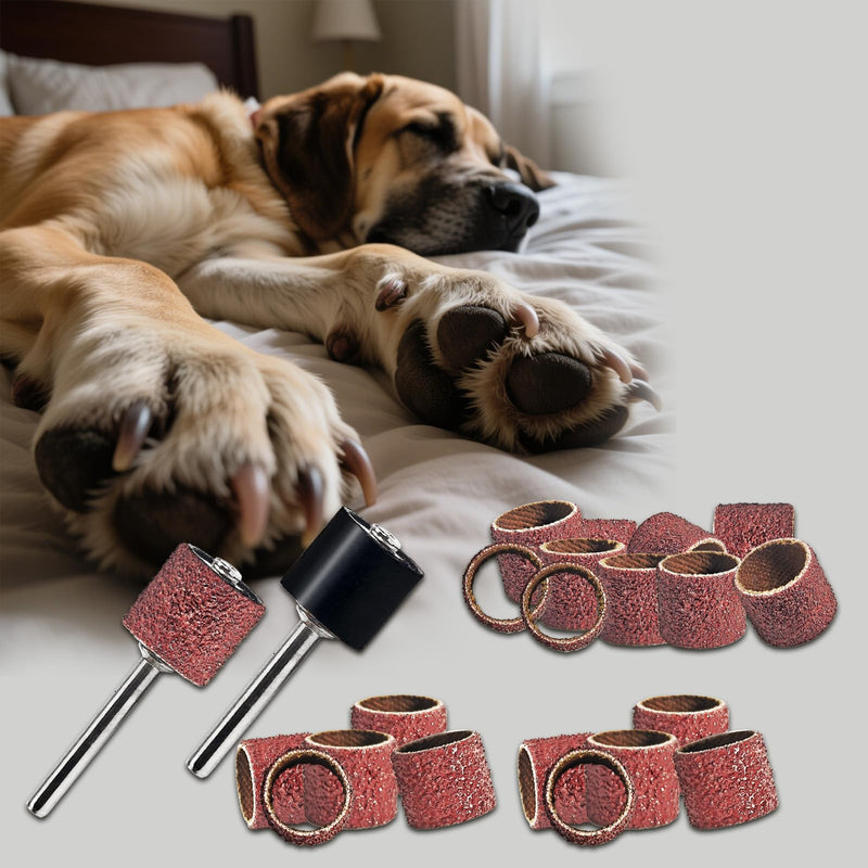 22-Pack Pet Nail Grinder Replacement Kit - 60 & 100 Grit Sanding Bands for Dogs & Cats - Black Grinding Drums Claw Care, Compatible with All Major Pet Grinders (1/2 Inch) 1/2 Inch