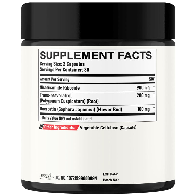 DEDICAD NAD Supplement with Nicotinamide Riboside, Trans-Resveratrol, Quercetin - Cellular Energy & Repair, Vitality, Healthy Aging - 60 Count 60 Count (Pack of 1)