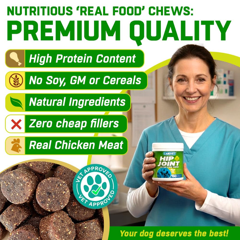 Dog Joint Care Supplements | 150 Chews | with Green Lipped Mussel, Glucosamine & Chondroitin, Hemp Oil, MSM, Hyaluronic Acid, Manganese and Vitamins for Dog Joint Care. Aids Stiff Joints. 1 Pot (150 Chews)