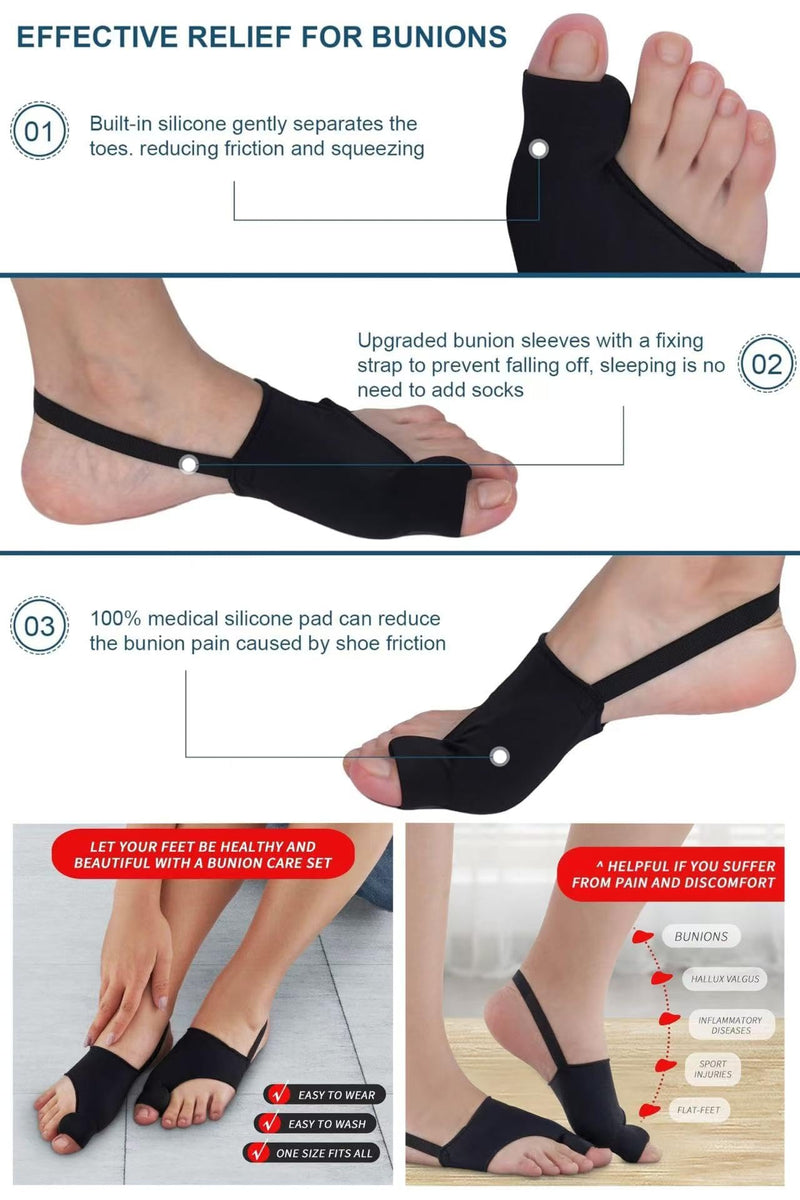 2PCS Bunion Corrector for Women & Men,Big Toe Separators-Bunion Splint-Bunion Pads-Hammer Toes Straightener-Toes Spacers Pain Relief, Comfortable & Breathable for Day/Night Black - BeesActive Australia