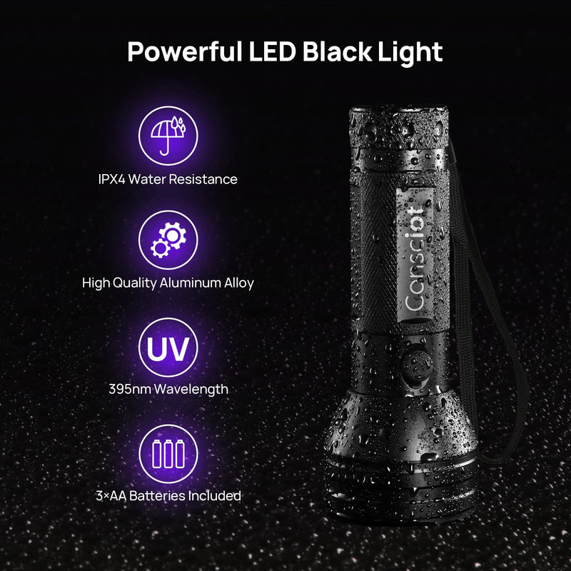 UV Flashlight Black Light, Consciot 51 LED 395nm Ultraviolet Blacklight, Portable Torch Light Pet Urine Detector for Dog/Cat Urine, Dry Stains, Bed Bug, Resin Curing, Matching with Pet Odor Eliminator 1 Pack - BeesActive Australia