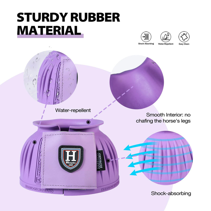 Harrison Howard Rubber Bell Boots Leather Touch-Close Overreach Boots Hoof Protection for Horses Sold in Pairs Violet L - BeesActive Australia