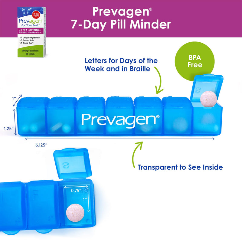 Prevagen Extra Strength Mixed Berry Chews, 7-Day Pill Minder, 1-Pack | For Your Brain, 1 Month Supply, 20mg Apoaequorin, 50mcg Vitamin D3, 30 Tablets per Bottle 30 Count (Pack of 1)