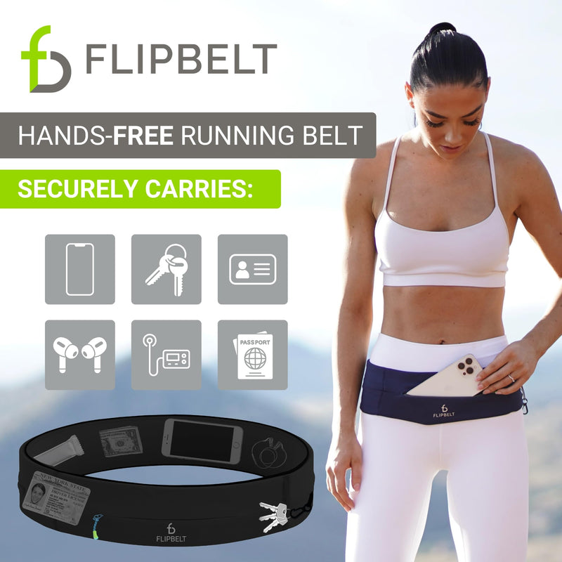 FlipBelt Zipper Running Belt, Waist Pack for Fitness and Running, US Company Medium Black