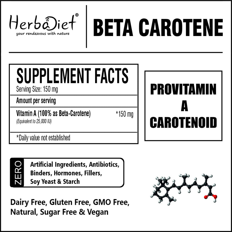 Beta Carotene 10% Vitamin A 25000 IU Powder | Immune System Support, Antioxidant Supplement | Cartenoids for Healthy Vision, Eyes & Skin | 100% Natural Betacarotene (1.76 oz - 50 gram)