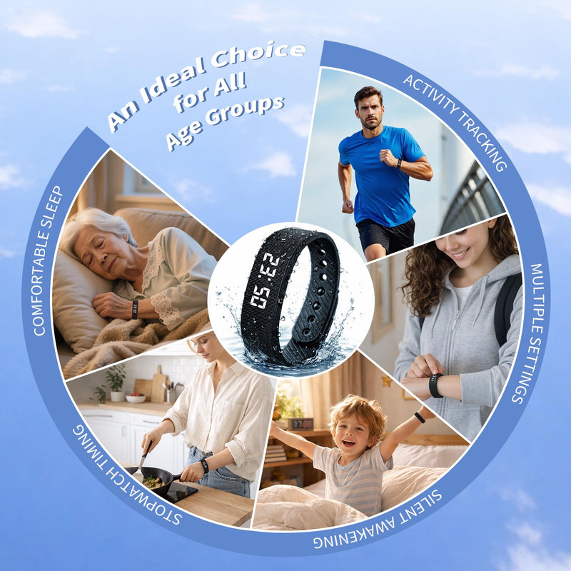Vibrating Alarm Clock Silent Wristband for Heavy Sleepers Battery Wrist Watch Bands for Deaf Loud for Adults Wearable Bracelet Won't Wake Partner Band Vibration Wake up Extremely Deep Sleeper