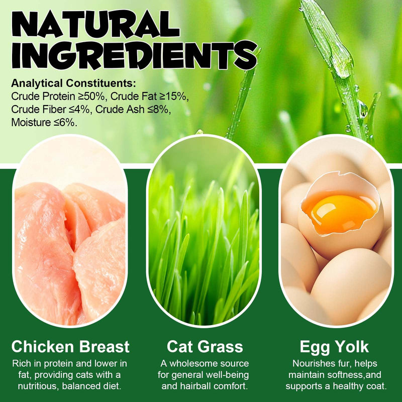 Freeze-Dried Cat Grass Sticks for Teething, High Meat Content Hairball Control & Dental Health Chews, Grain-Free Cat Treats with Chicken & Egg Yolk Grass Grass Sticks 1.12 Ounce (Pack of 1)