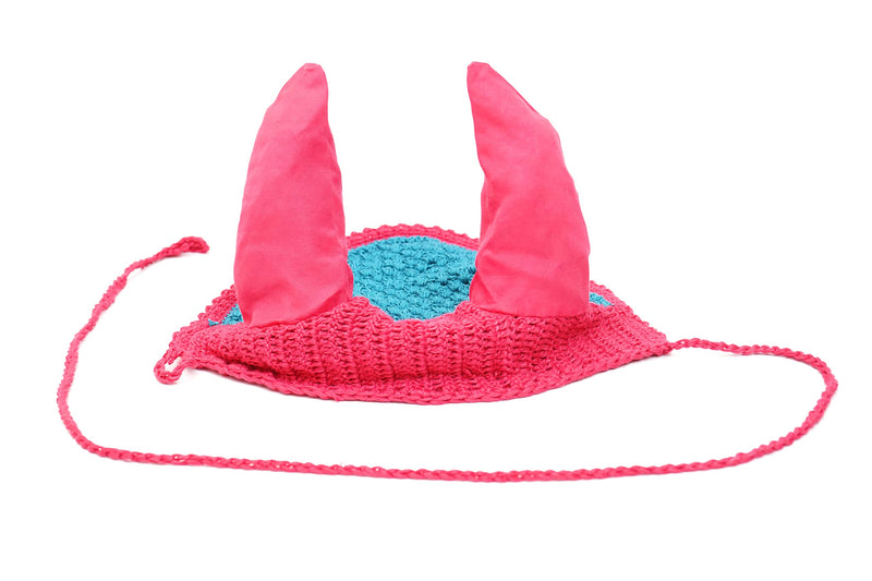 Ear Bonnet Fly Mask Veil Crochet Equestrian | Fly Protection Horse Ear Net with Cotton Ear Covers | Horse Ear Bonnet Net Material – Crochet | Color- Multicolor (Pink) Pink - BeesActive Australia