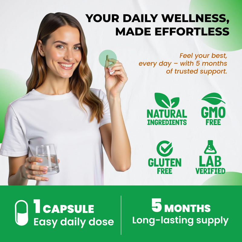 L-Theanine Supplement - 6 IN 1 Complex Enriched with Magnesium, Ashwagandha, Saffron, Chamomile - Support Relaxation, Calmness & Sleep Quality | 150 Capsules 150-day supply (pack of 1)