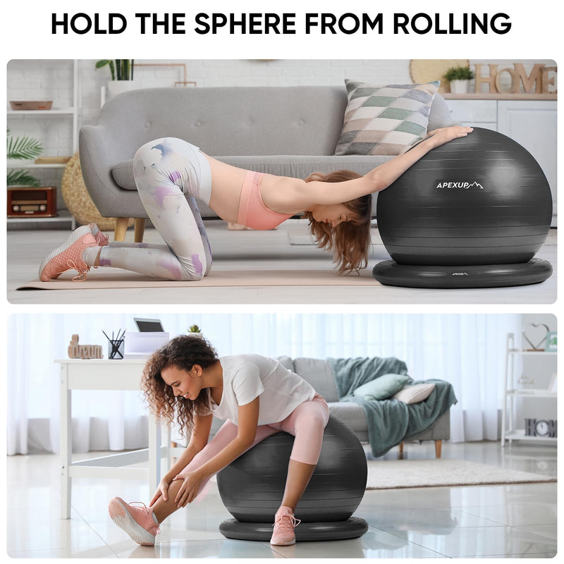 APEXUP Yoga Ball Chair, Exercise Ball Chair with Base for Office, Anti Slip Stability Ball Fitness Ball Seat, Home Gym Workout Ball, Balance Ball with Pump (Black, L) L (23"-26"/65cm) Black