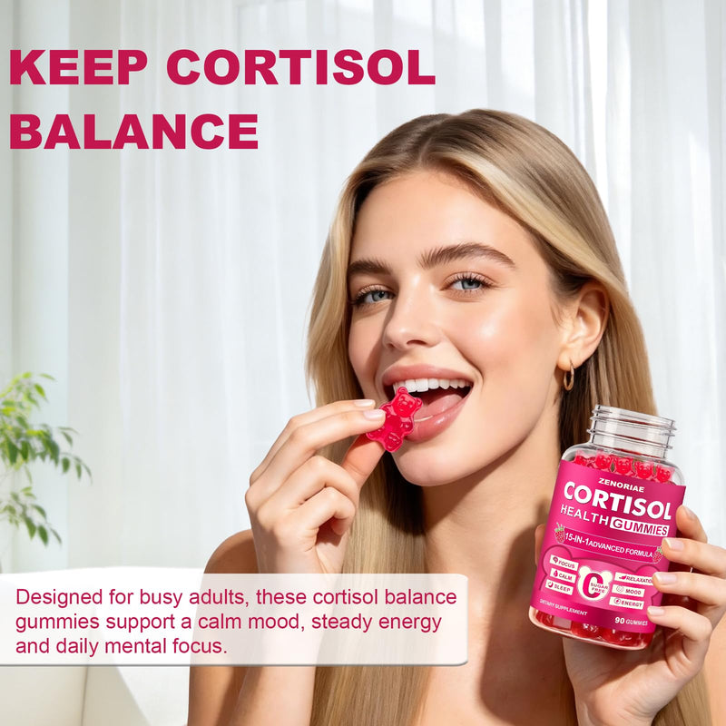 Cortisol Supplements for Women & Men, Sugar Free, 15-in-1 Cortisol Gummies, with Magnesium, Ashwagandha, L-Theanine & Rhodiola, Stress, Mood & Focus Support, Vegan, Cortisol Reducer, 90 Count 90 Count (Pack of 1)