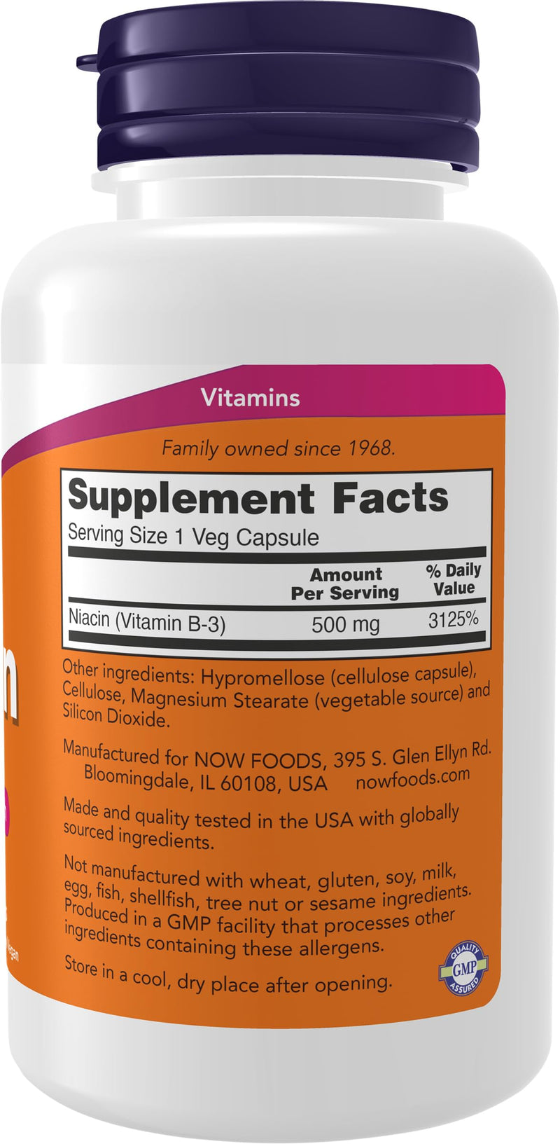 NOW Foods Supplements, Niacin (Vitamin B-3) 500 mg, Essential B-Group Vitamin*, Nutritional Health, 100 Capsules 100 Count (Pack of 1)