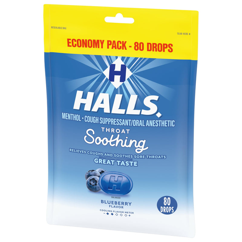 Halls Throat Soothing Blueberry Cough Drops, Economy Pack, 80 Drops