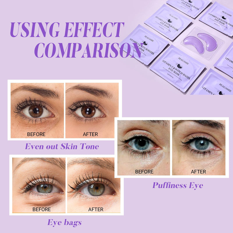 PEAUAMIE Under Eye Patches with Vitamin C and Witch Hazel Eye Mask for Dark Circles and Puffiness,Face Mask Skin Care Products 30 Pairs Purple