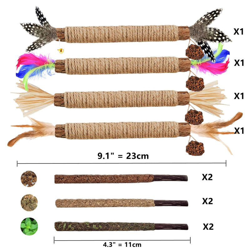 Cat Toys 12PCS Catnip Toy for Indoor Kitten Toys Cat Chew Stick for Dental Cleaning Teeth Cat Silvervine Rope Treat Kitty Feather Snack for for Kick Molar Scratch Self Play Interactive Boredom Pro-12PACK MIX - BeesActive Australia