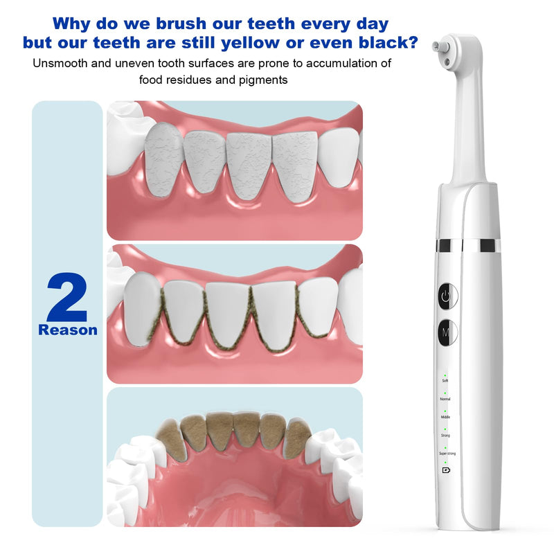 Tooth Polisher,Teeth Polishing Kit for Daily Cleaning,Polishing Then Whitening of Tooth (Professional toothpaste include),USB Rechargeable Dental Polisher with LED Light,6 Heads,5 Speed Modes White - BeesActive Australia