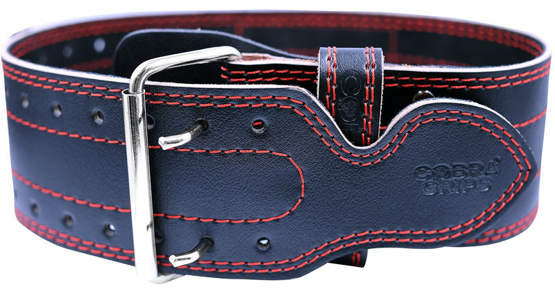 Weight Power Lifting Belt 4” Wide Cobra Grips Premium Genuine Leather Belt for Men & Women Adjustable Weightlifting Back Support RED Small 27"-35"
